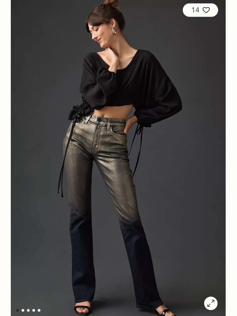 Hudson Barbara High Rise Shine Bootcut Jeans Size 27 Metallic Gold Black